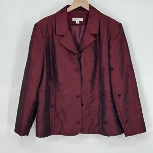 90s Retro Coldwater Creek Burgundy Jacket Blazer Embroidered Metallic Shiny- PXL